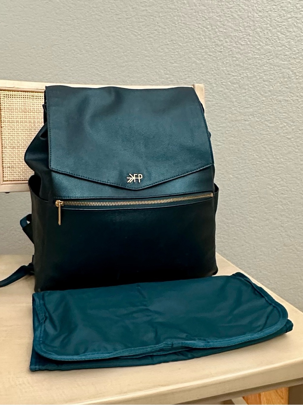 Freshly Picked Emerald Green Diaper Bag Backpack + Changing Pad
